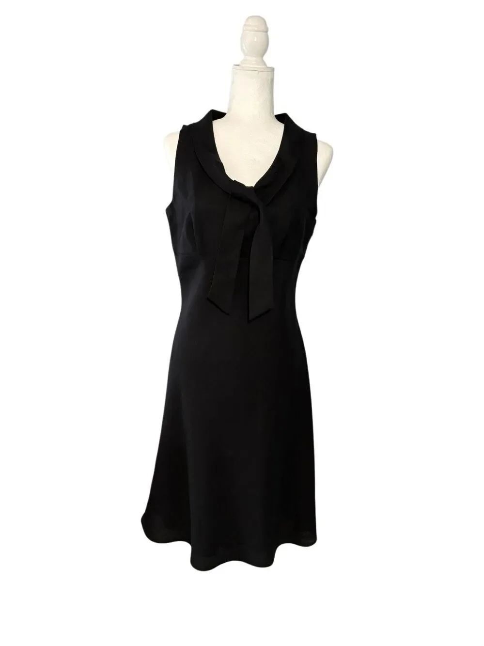 NWT Marconi black linen blend sleeveless A-line dress with bowed collar - 6